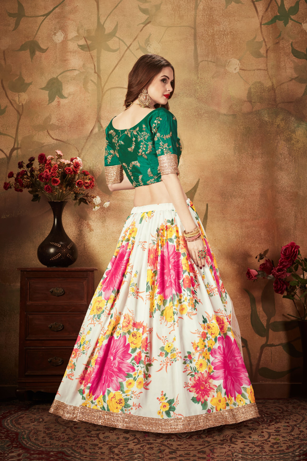Breath-taking Floral Printed Organza Lehenga for Bridal Wear