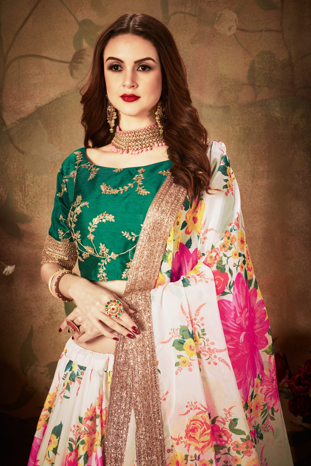Breath-taking Floral Printed Organza Lehenga for Bridal Wear