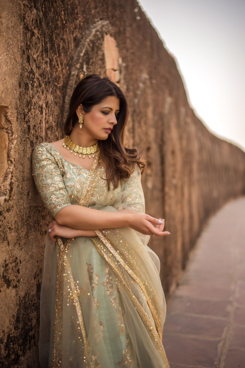 Pista Green Sequins Embellished Art Silk Lehenga Choli