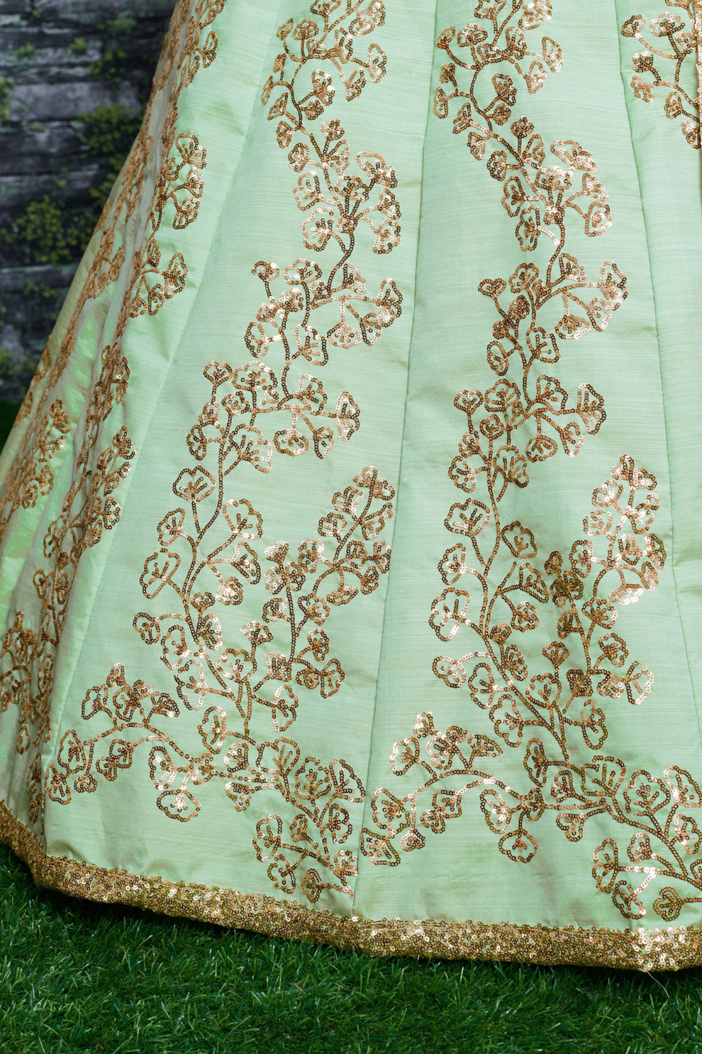 Pista Green Sequins Embellished Art Silk Lehenga Choli