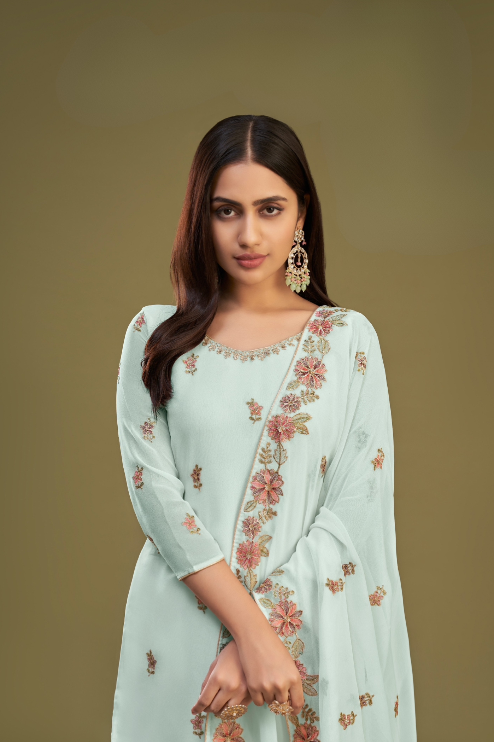 Firozi Georgette Sharara Set With Designer Detailing