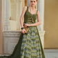 Green Foil Printed Silk Embroidered Festive Anarkali Gown (Copy)