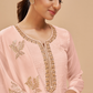 Peach Georgette Palazzo Style Suit with Intricate Embroidery