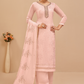Peach Georgette Palazzo Style Suit with Intricate Embroidery