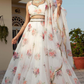 Delicate Floral Print Organza Lehenga Choli in Flared Style