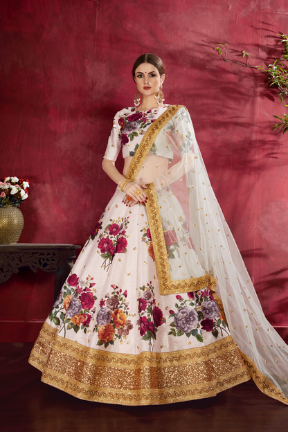 Printed Designer Lehenga with Zari, Dori & Sequins Embellishments