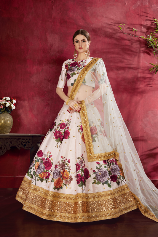Printed Designer Lehenga with Zari, Dori & Sequins Embellishments