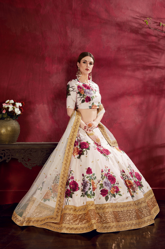 Printed Designer Lehenga with Zari, Dori & Sequins Embellishments