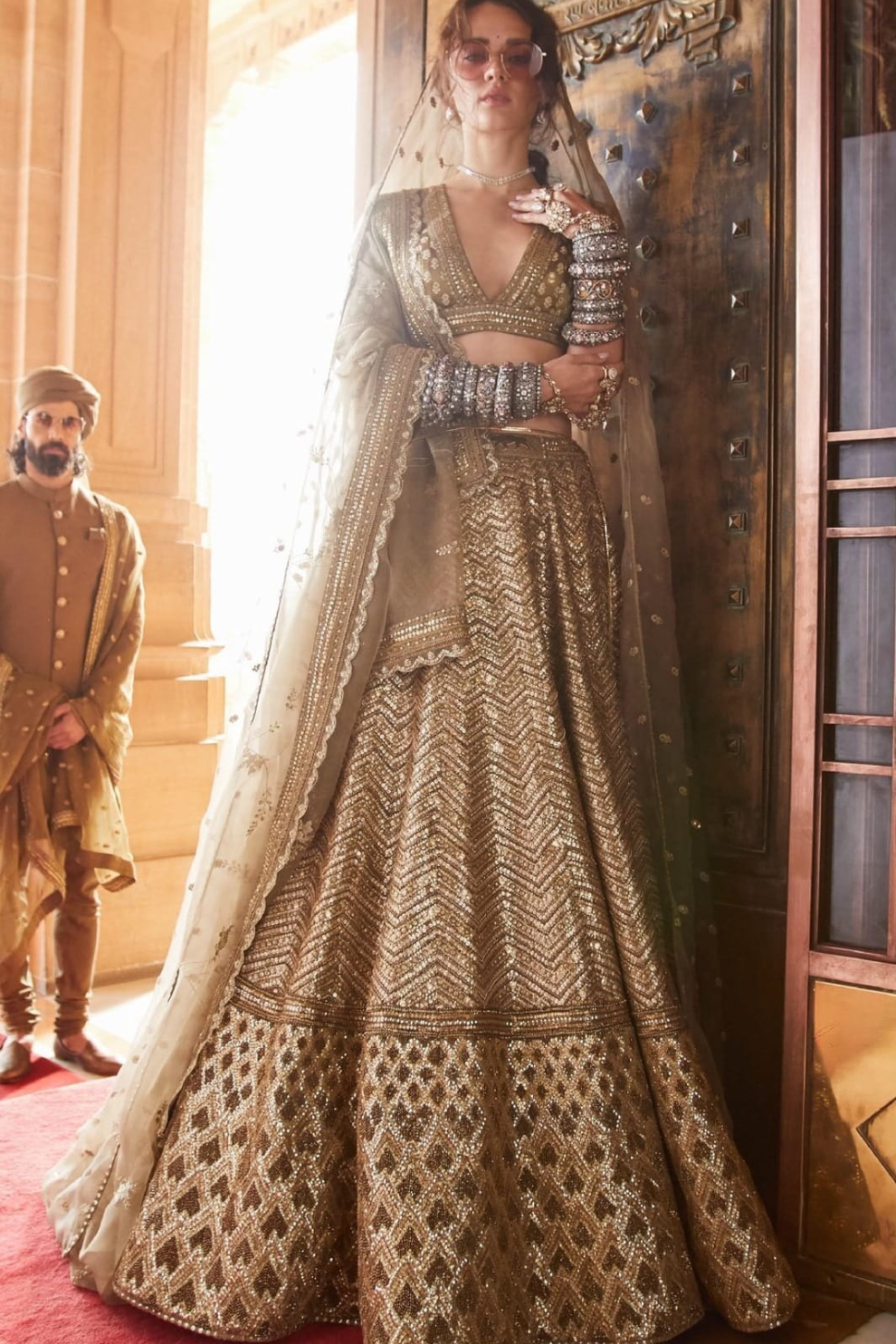 Golden Brown Traditional Wear Bridal Lehenga
