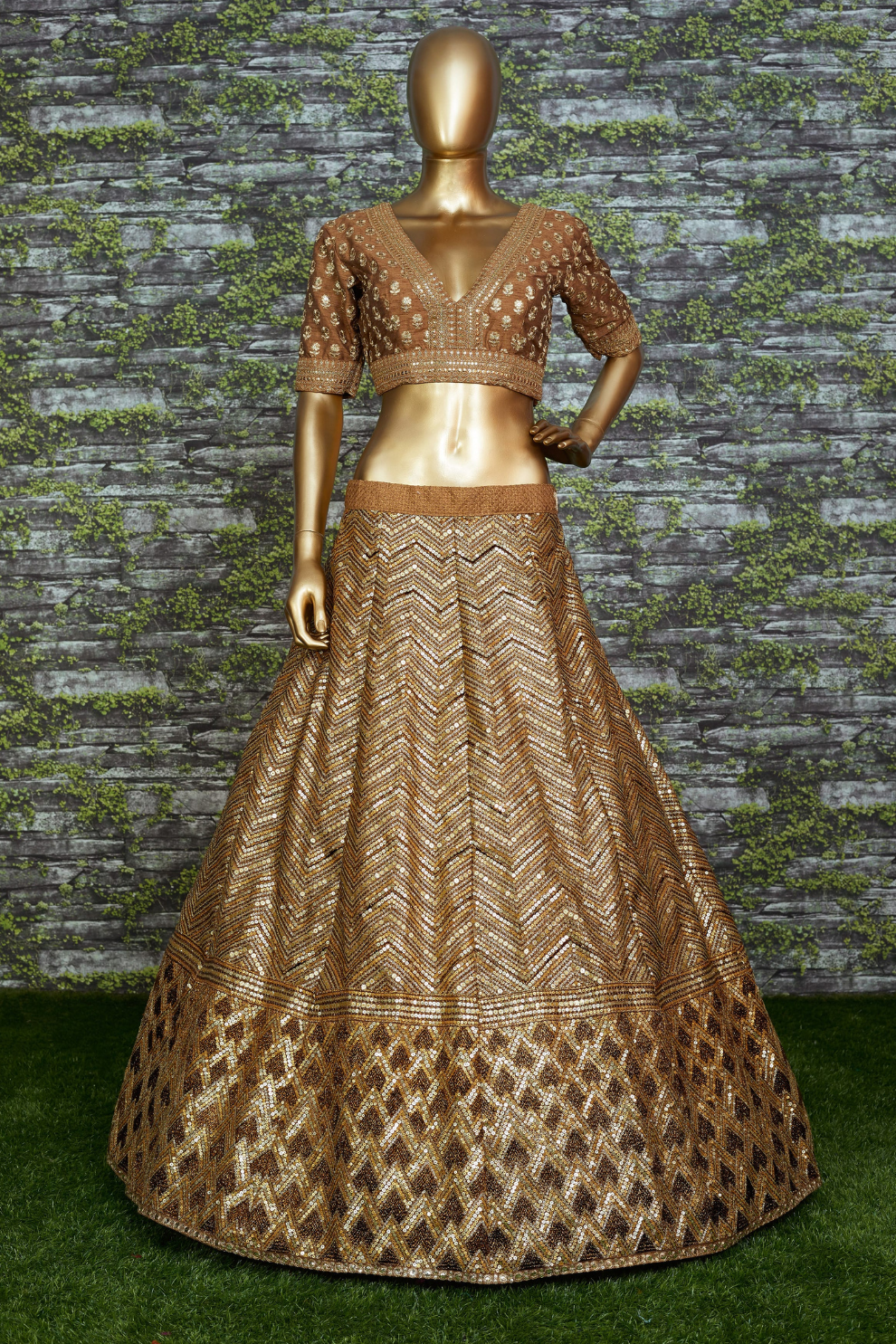 Golden Brown Traditional Wear Bridal Lehenga