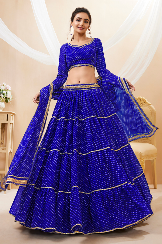 Ethnic Georgette Lehenga Featuring Leheriya Print & Lace Detailing