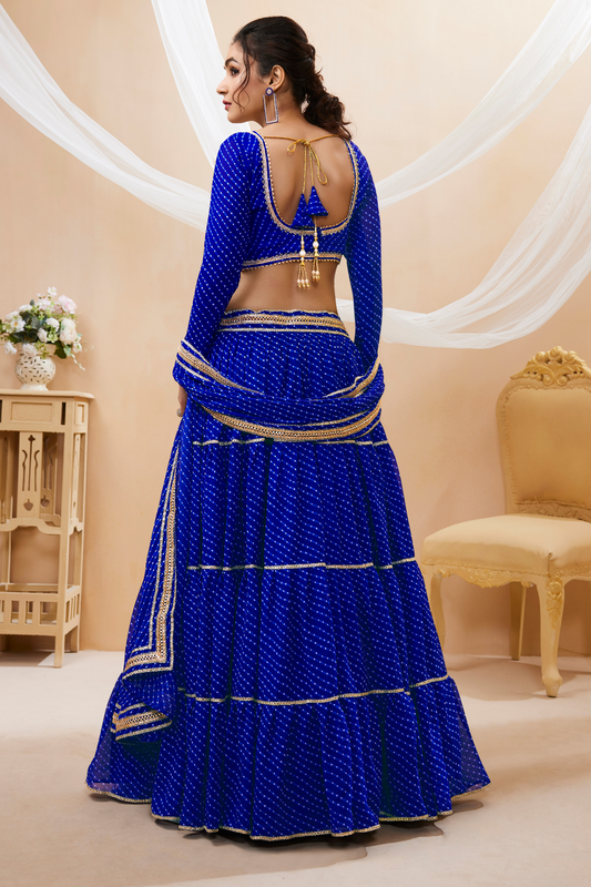 Ethnic Georgette Lehenga Featuring Leheriya Print & Lace Detailing