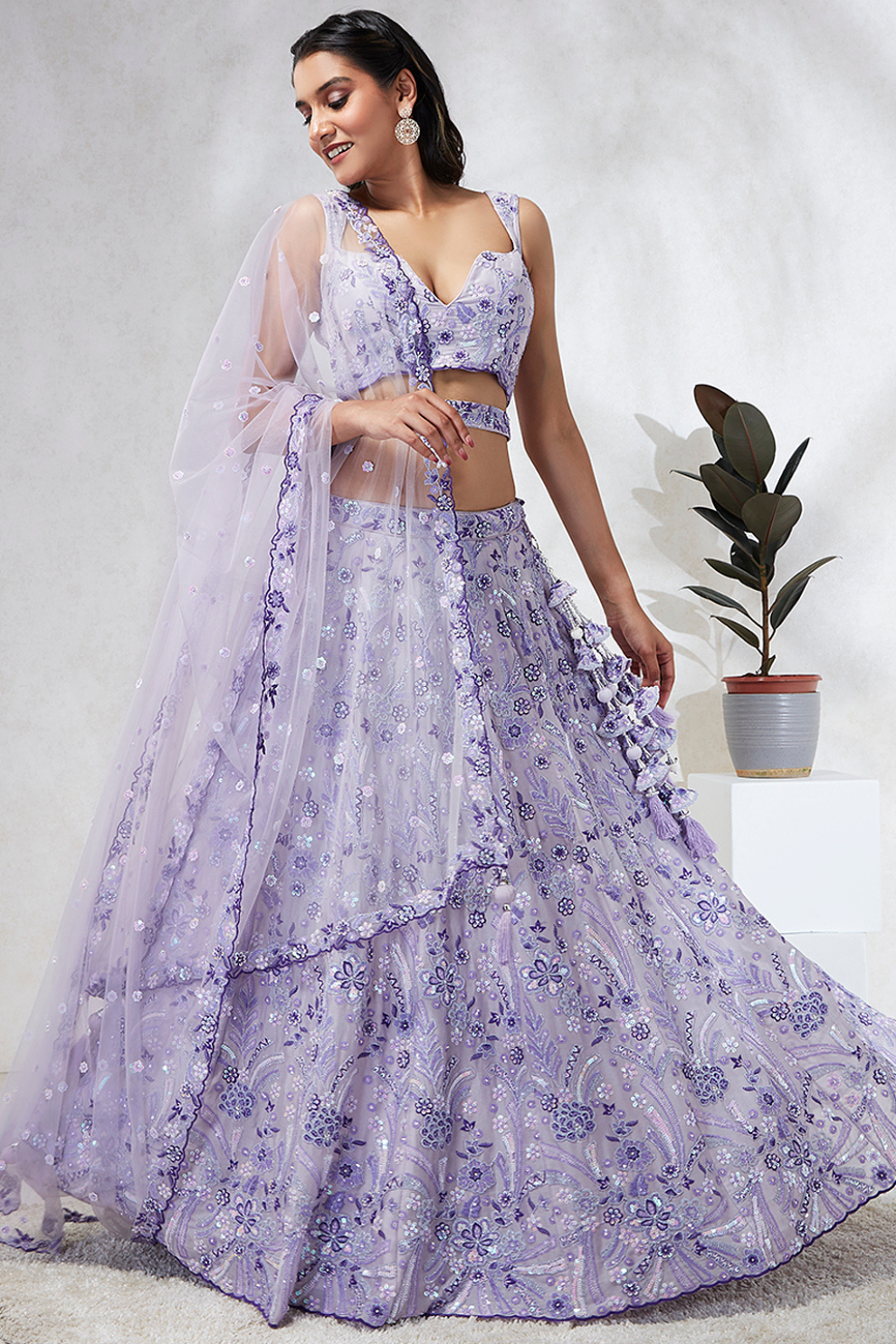 Georgette Sequins And Thread Embroidery Lehenga Choli Dupatta