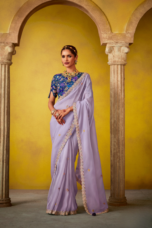 Tissue Silk Embroidered Saree with Sequins and Beads Work
