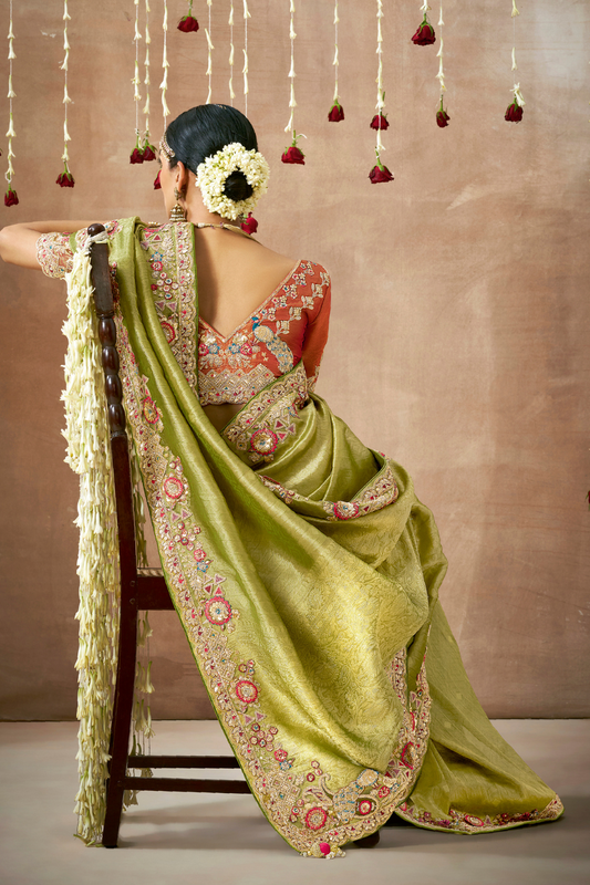 Tissue Dola Silk Embroidered Wedding Saree for Timeless Elegance