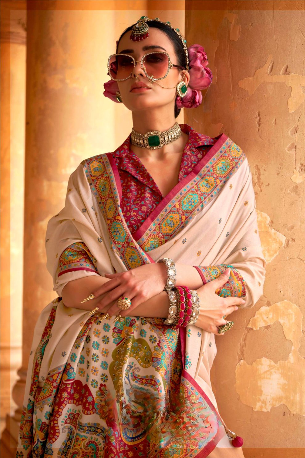 Super Polyester Viscose Silk Saree with Hand Block Luxury Print