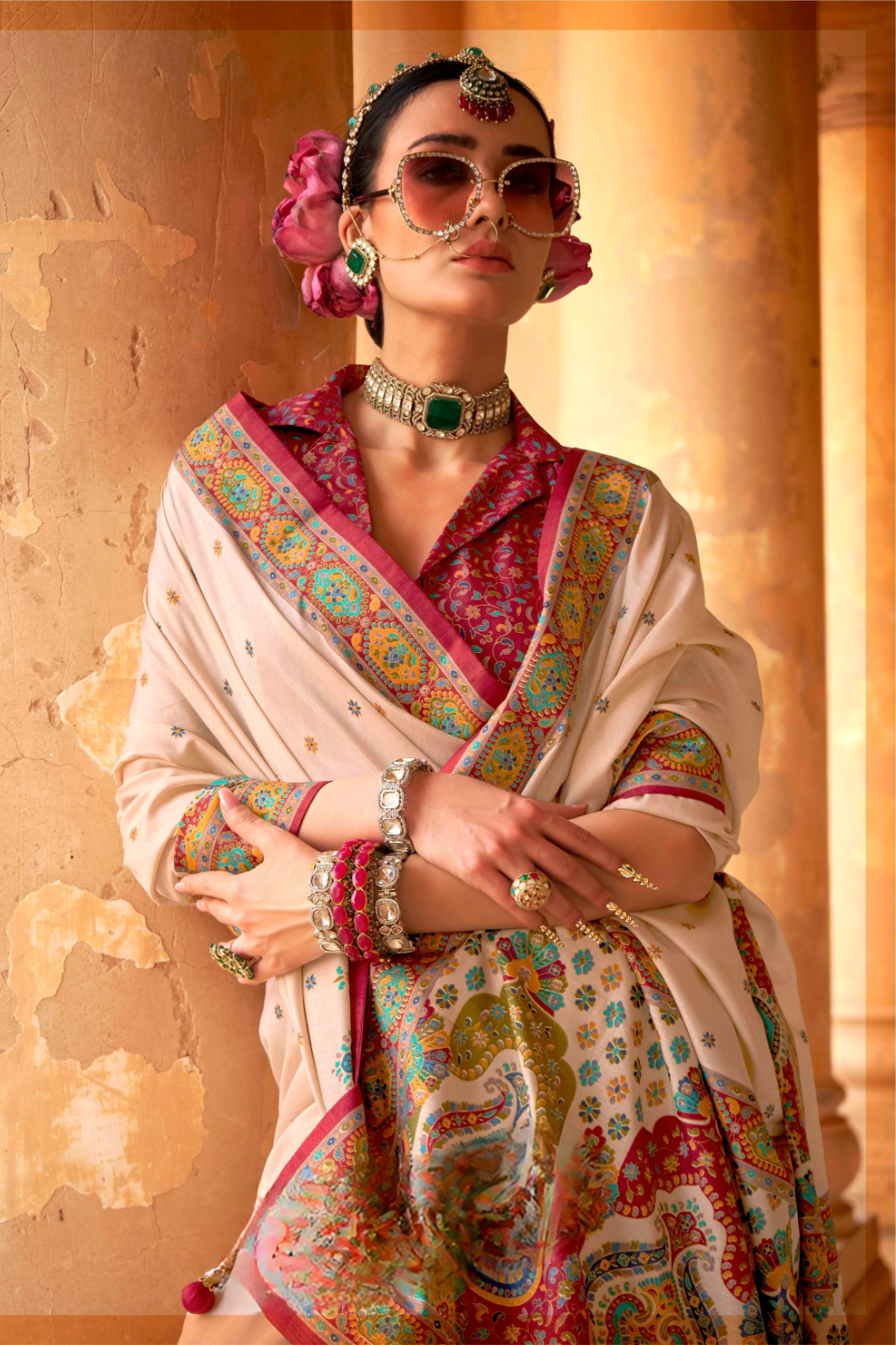 Super Polyester Viscose Silk Saree with Hand Block Luxury Print