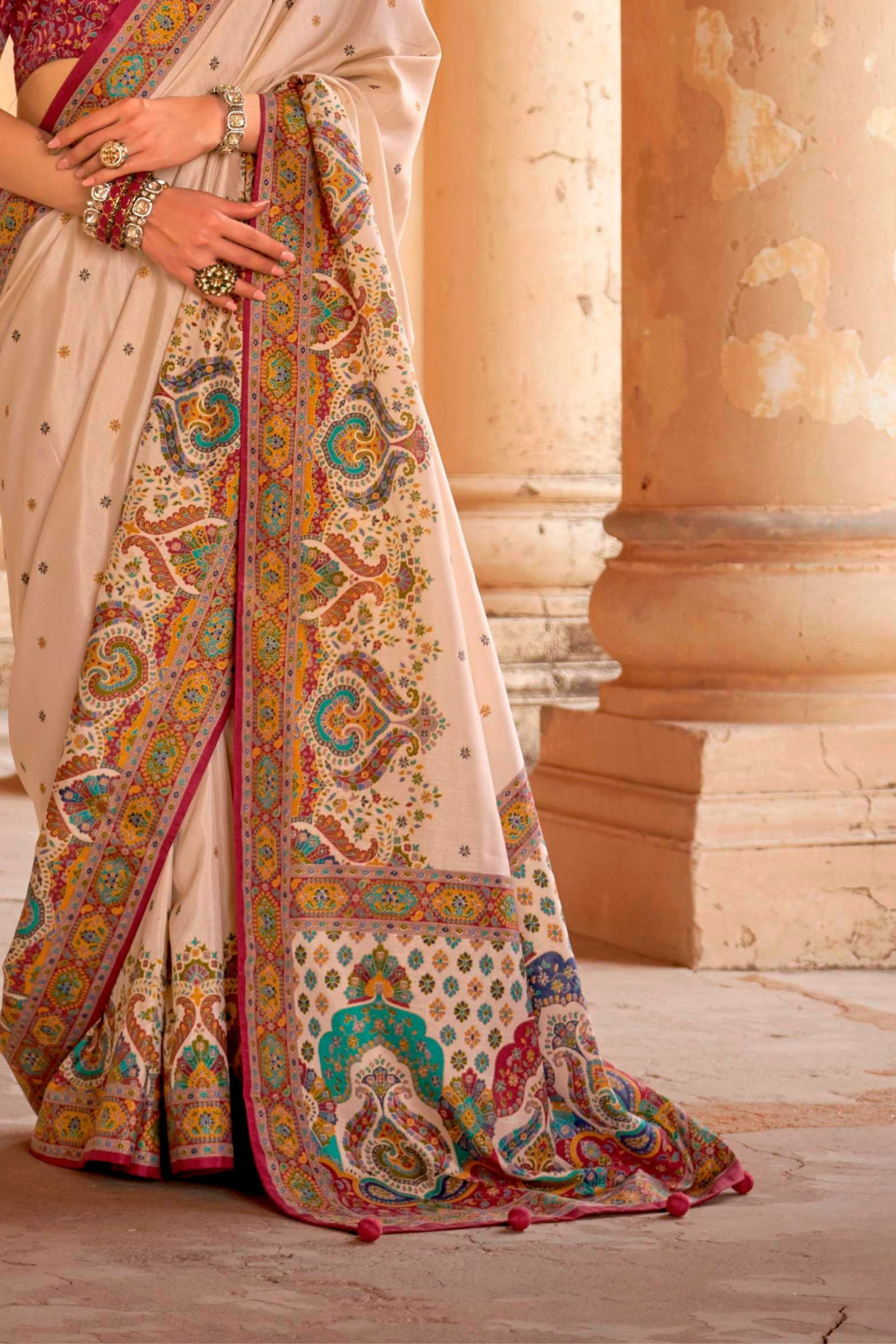 Super Polyester Viscose Silk Saree with Hand Block Luxury Print