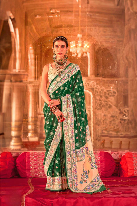 Soft Polyester Viscose Silk Saree with Print Bandhani & Paithani Design