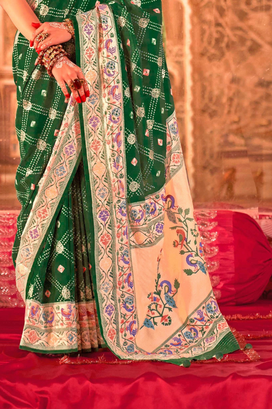 Soft Polyester Viscose Silk Saree with Print Bandhani & Paithani Design