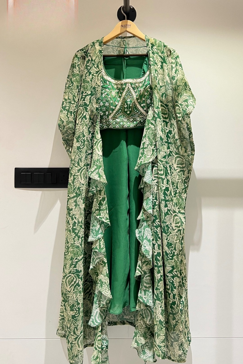 Elegant Indo-Western Green Shrug with Palazzo Outfit
