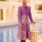Regal Plum Printed Bridal Lehenga & Floral Print Kurta Set for Couple - LaVante Fashion