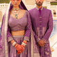 Regal Plum Printed Bridal Lehenga & Floral Print Kurta Set for Couple - LaVante Fashion