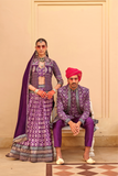 Regal Violet Bridal Lehenga & Floral Print Kurta Set for Couple