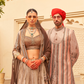 Regal Beige Bridal Lehenga & Floral Print Kurta Set for Couple - LaVante Fashion