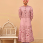 Designer Couple Outfit in Peach Floral Kurta Skirt and Men Indowestern Kurta
