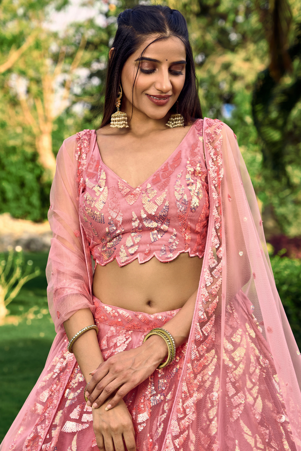 Elegant Lehenga Set with Multiple Sequins & Thread Embroidery