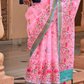 Graceful Linen Kora Saree with Woven Checks & Floral Elegance - LaVante Fashion