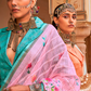 Graceful Linen Kora Saree with Woven Checks & Floral Elegance - LaVante Fashion