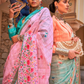 Graceful Linen Kora Saree with Woven Checks & Floral Elegance - LaVante Fashion