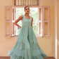 Lehenga Choli de seda de diseñador en color azul turquesa, lista para usar, con brillo y detalles de espejo