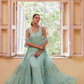 Lehenga Choli de seda de diseñador en color azul turquesa, lista para usar, con brillo y detalles de espejo