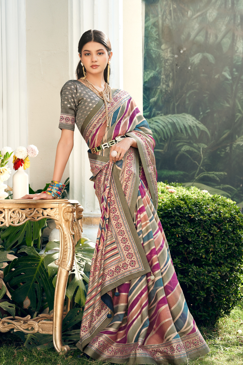 Pure Viscose Georgette Saree with Burnout Fancy Design
