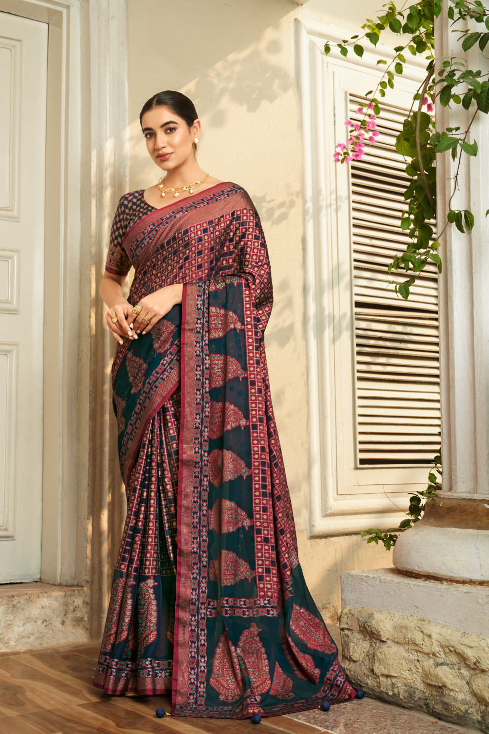 Pure Viscose Georgette Saree with Burnout and Soft Varnish Finish