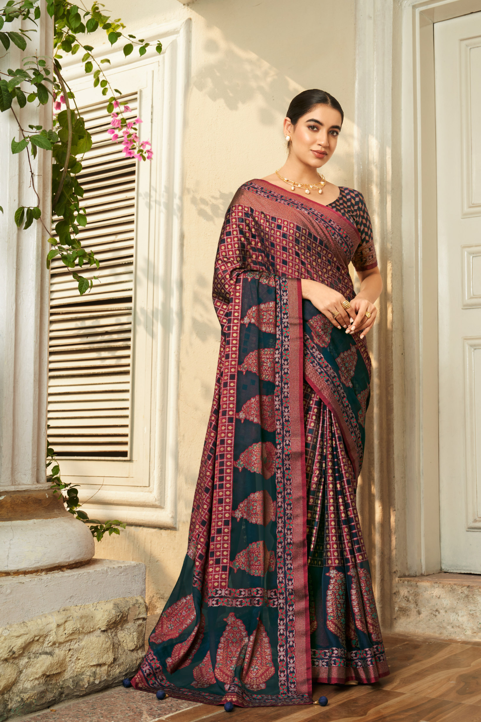 Pure Viscose Georgette Saree with Burnout and Soft Varnish Finish