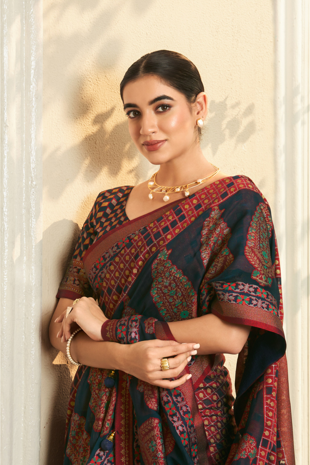 Pure Viscose Georgette Saree with Burnout and Soft Varnish Finish