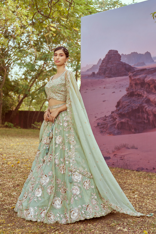 Graceful Organza Lehenga Choli Ensemble With Sequin Embroidery