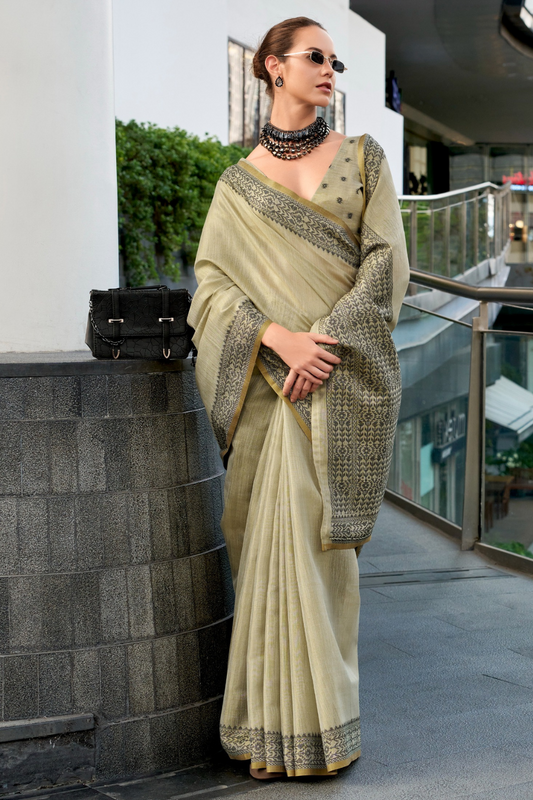 Linen Tissue Silk Saree with Elegant Sheen - LaVante Fashion