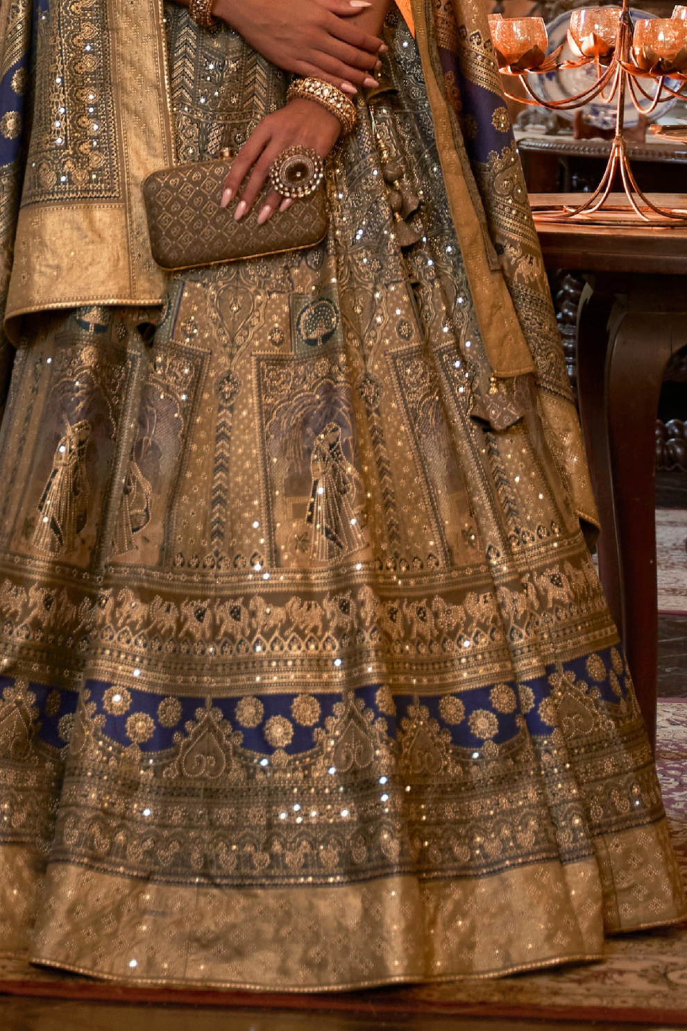 Lehenga Choli de seda de diseñador en color azul turquesa, lista para usar, con brillo y detalles de espejo