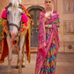 Elegant Patola Design Saree in Mercerized Silk with Gold Print