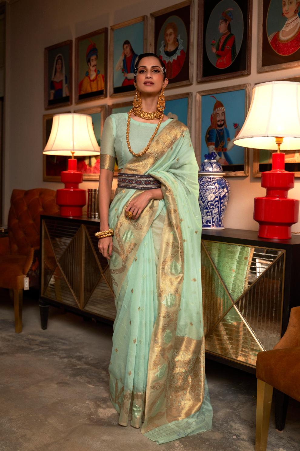 Elegant Modal Saree with Copper Zari Handloom Weaving