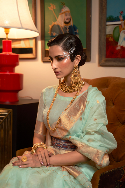 Elegant Modal Saree with Copper Zari Handloom Weaving