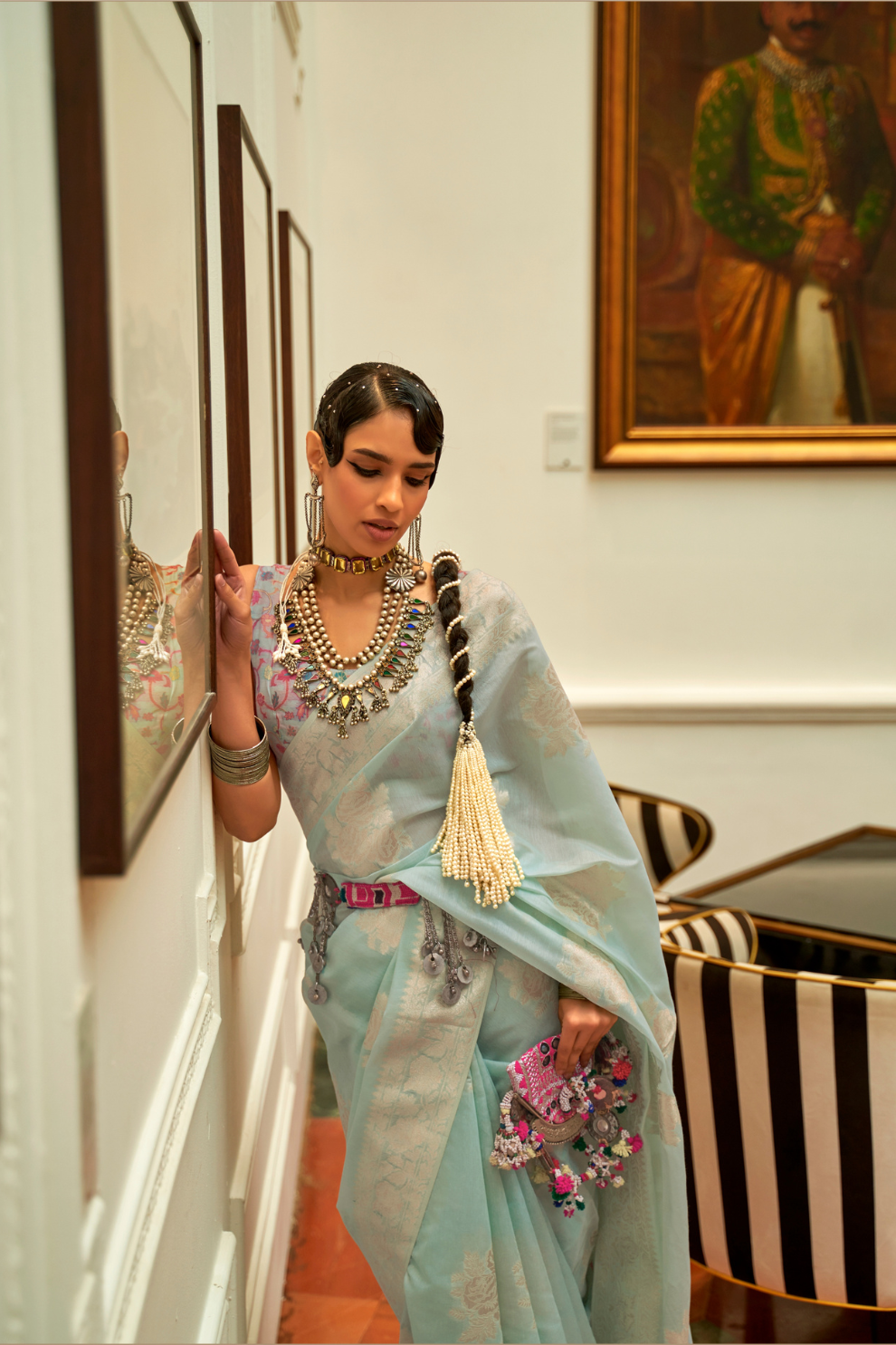 Premium Modal Saree with Ethnic Kashmiri Pallu and Blouse