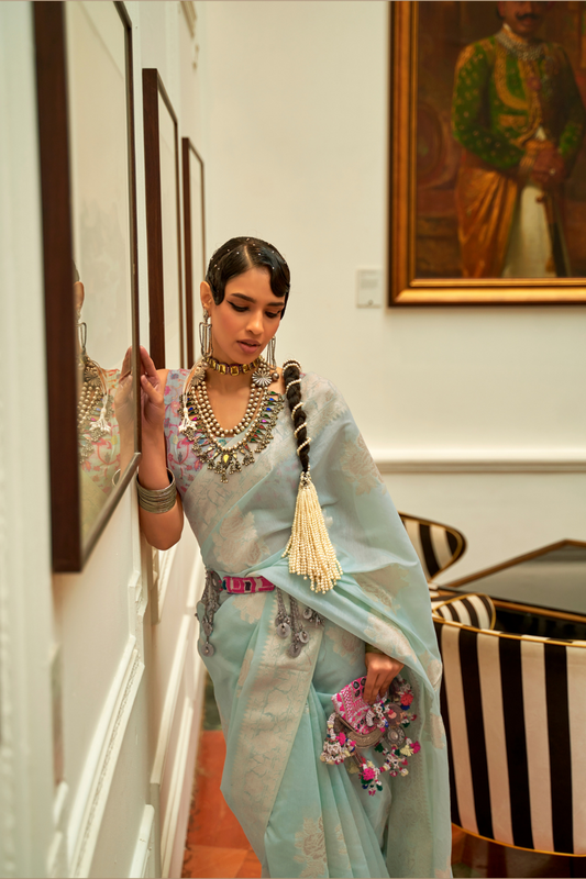 Premium Modal Saree with Ethnic Kashmiri Pallu and Blouse
