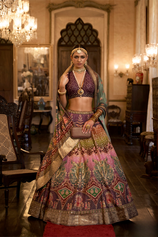 Magenta Graceful Rajwadi Bridal Lehenga - LaVante Fashion