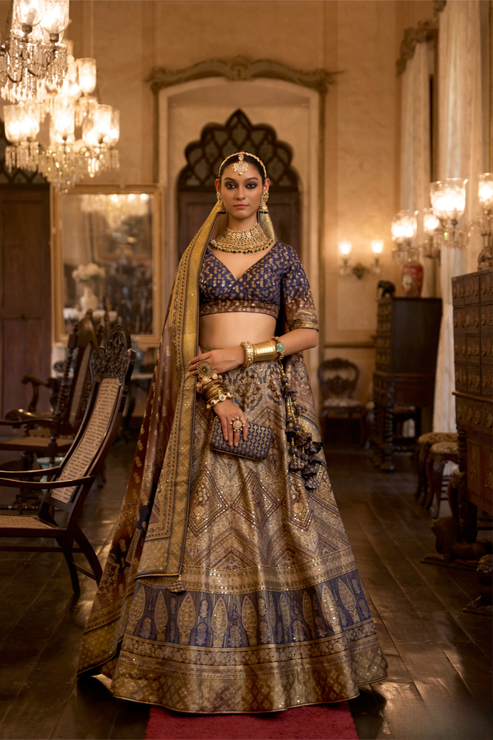 Golden Beige Stone Embellished Silk Lehenga Choli - LaVante Fashion